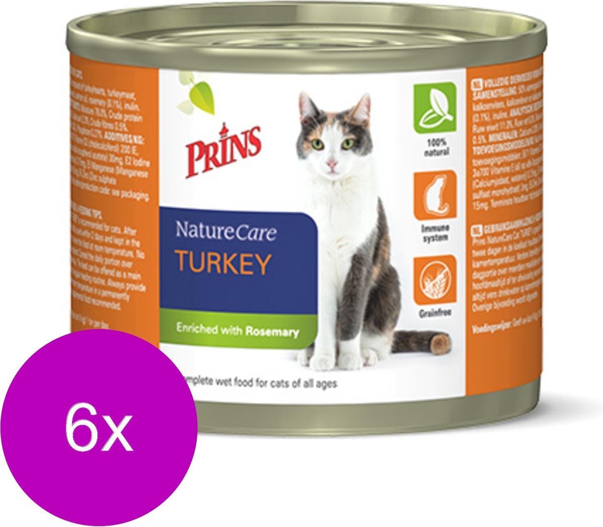 Prins Naturecare Cat Kalkoen - Kattenvoer - 6 x 200 g