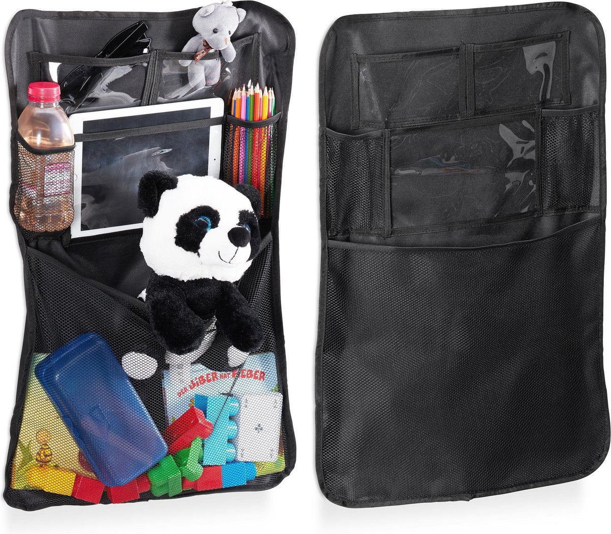 relaxdays autostoel organizer - set van 2 stuks - stoelorganizer auto - tablethouder zwart