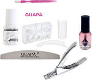 GUAPÀ - Kunstnagel Set voor het zetten van Nagelverlenging - 100 stuks Tips French Manicure Wit + 5 ml nagellijm + Tipknipper + Nagelvijl en Nagelriem Olie - Acrylnagels - Tips - Nepnagels pakket