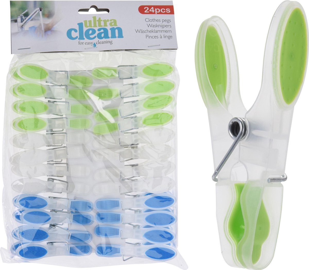 96x Wasknijpers groen/blauw/wit van kunststof 8