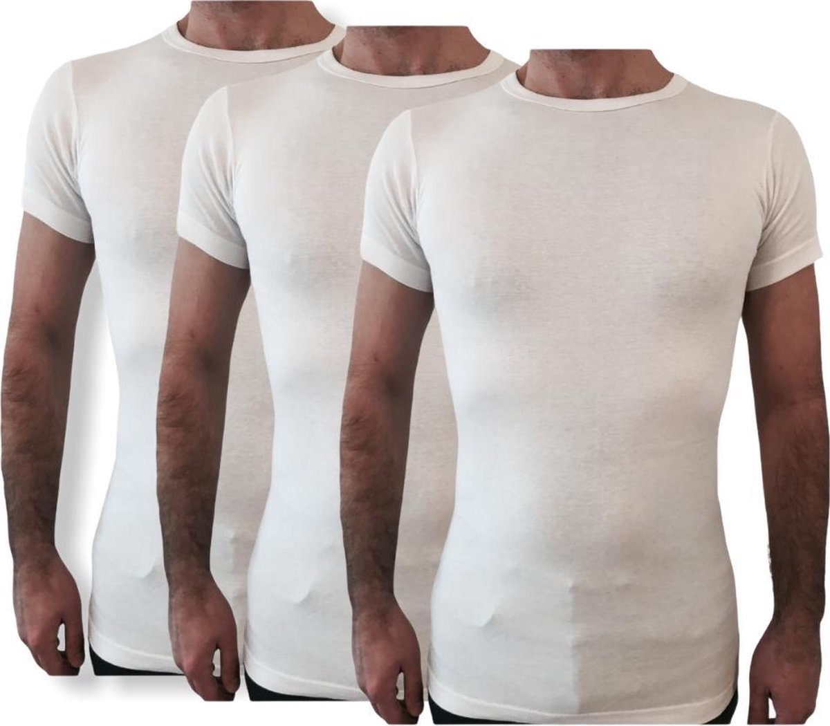 3 Pack Top kwaliteit  T-Shirt - O hals - 100% Katoen - Wit - Maat M