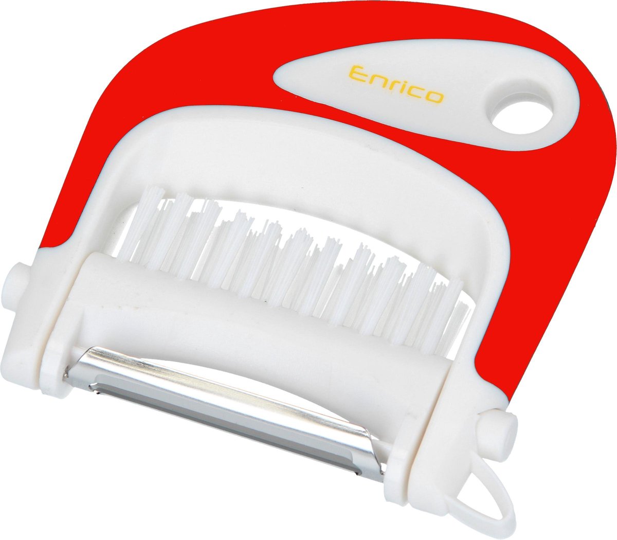 Dunschiller 3 in 1 Enrico Multi Peeler - Rood - 8x9x2cm - Dunschiller Borstel en Ontpitter - Roestvrijstalen Schilmesje - Schiller mesje - Keukengerei - Aardappelschilmesjes - Keukenmessen