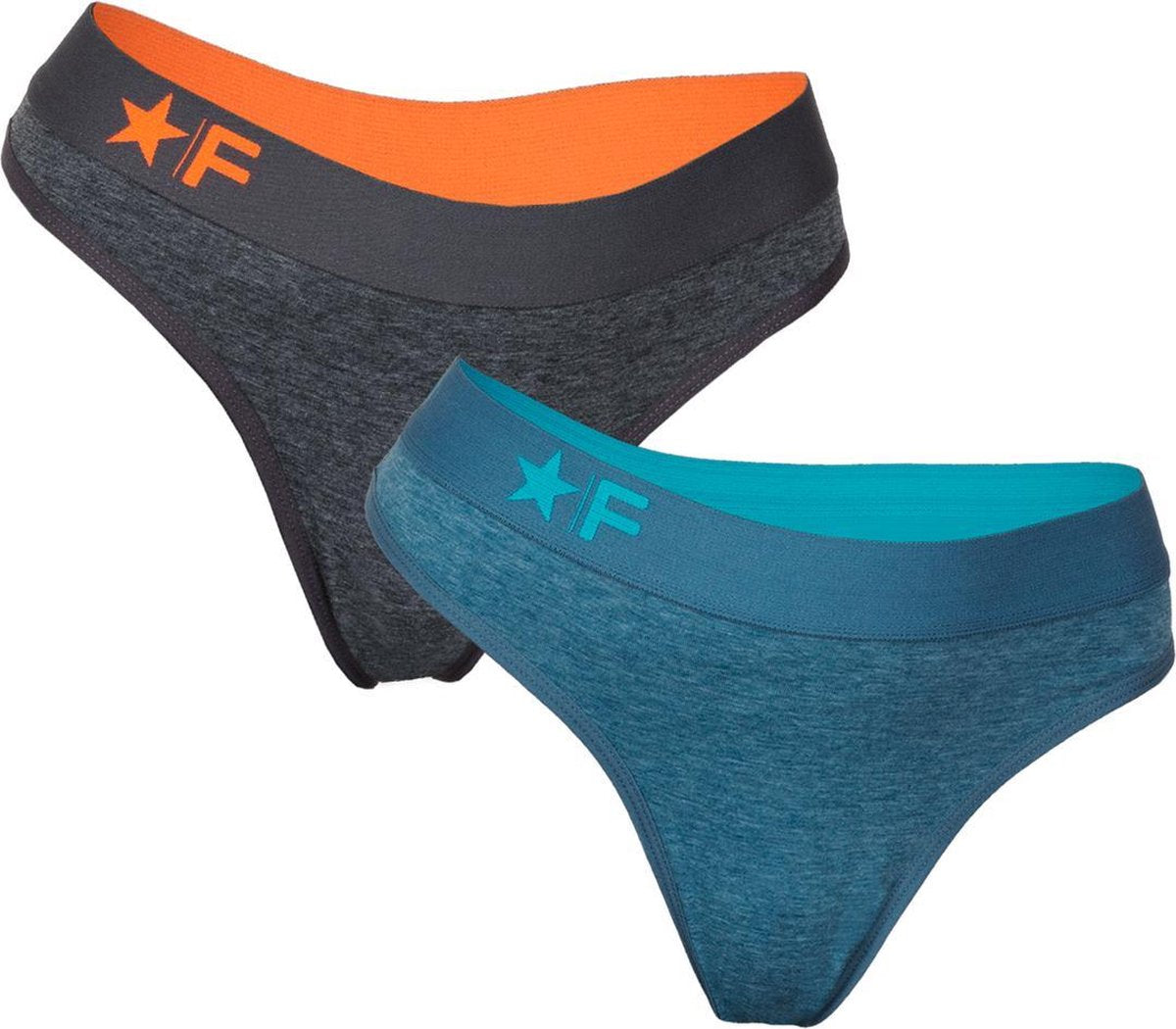 Funderwear 2-pack String Petrol/Zwart Melange maat XS