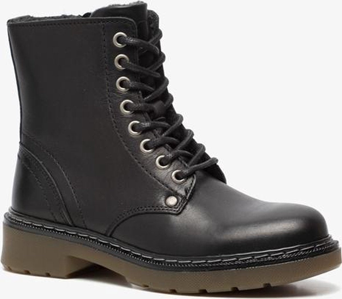 Groot leren meisjes veterboots - Zwart - Maat 34