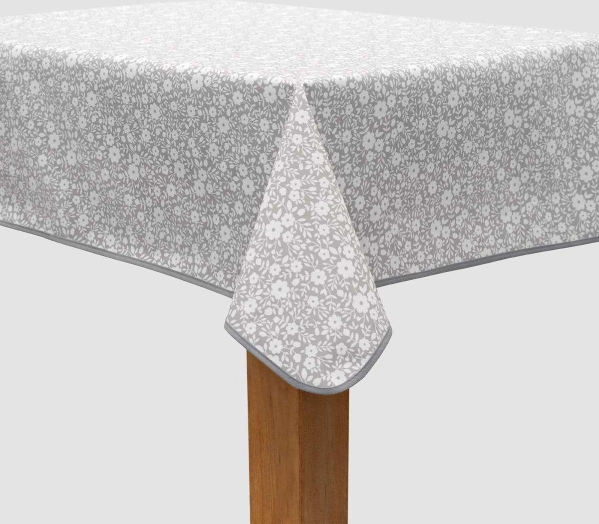 MixMamas Tafelzeil 140 x 200 cm - Bloemetjes Grijs/Wit