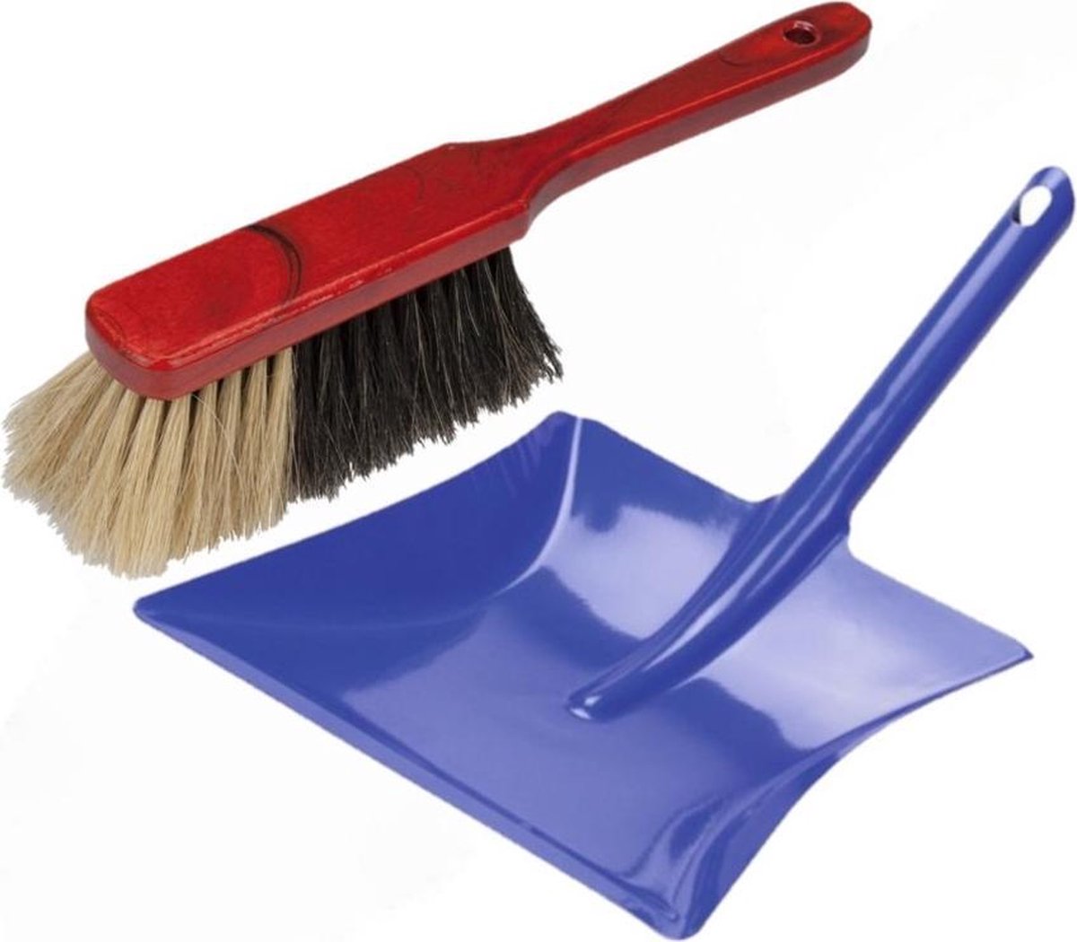 Stoffer en blik blauw van metaal/gelakt mahonie hout voor binnen - Zachte borstel/handveger
