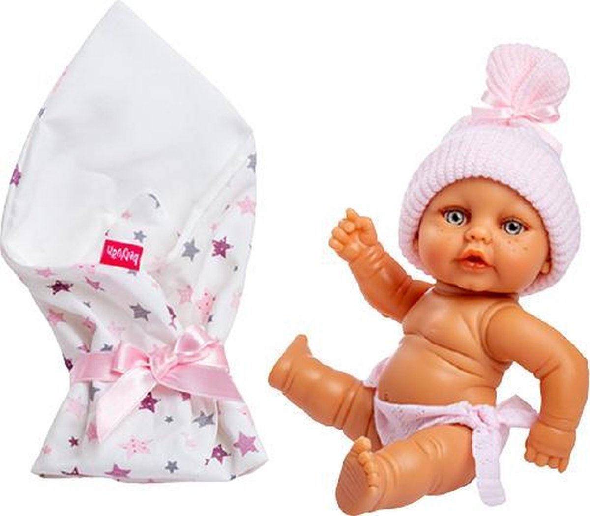 Berjuan Babypop Met Slaapzak Meisjes 25 Cm Wit/roze