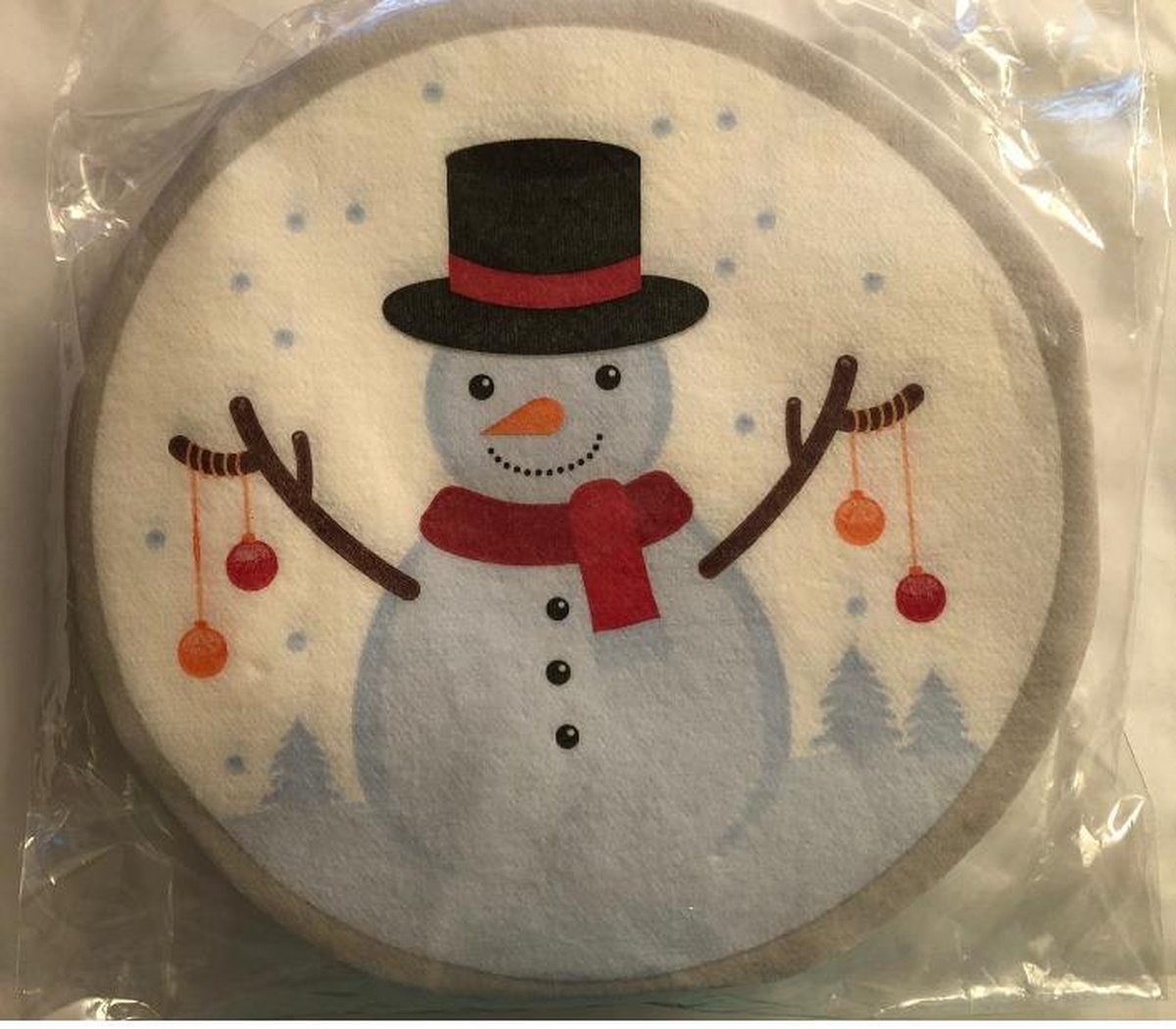 Kerst servetten vorm Kerst sneeuw pop met hoed 16 cm rond - Kerst ontbijt tafeldecoratie servetjes - Kerst thema papieren tafeldecoraties 12 stuks