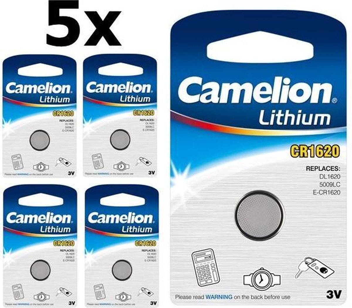 5 Stuks Camelion CR1620 3v lithium knoopcelbatterij