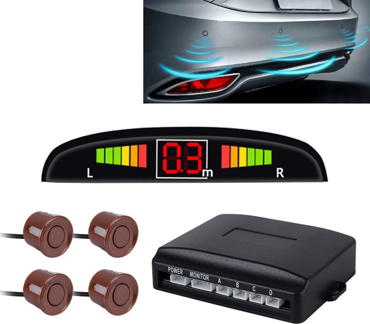 Auto zoemer achteruit back-up radarsysteem - Premium kwaliteit 4 parkeersensoren Auto achteruit back-up radarsysteem met LCD-display