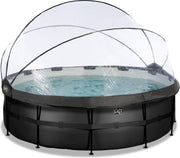 EXIT Black Leather zwembad ø450x122cm met overkapping en zandfilter- en warmtepomp - zwart