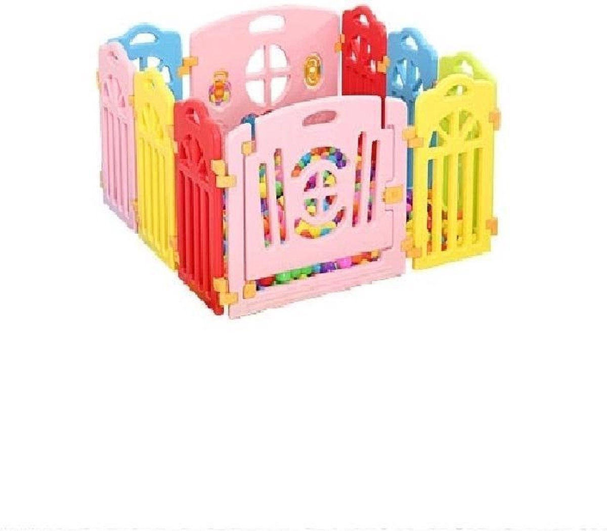 Kinderbox - Speelbox - Babybox-Boxen-Speelpen - Ballenbak - Grondbox - Kruipbox - voor Peuter en kind - Afscherming - met zuignappen - 110 x 110 cm - 8 hekjes - 1 poort met slot - 1 speelmuur
