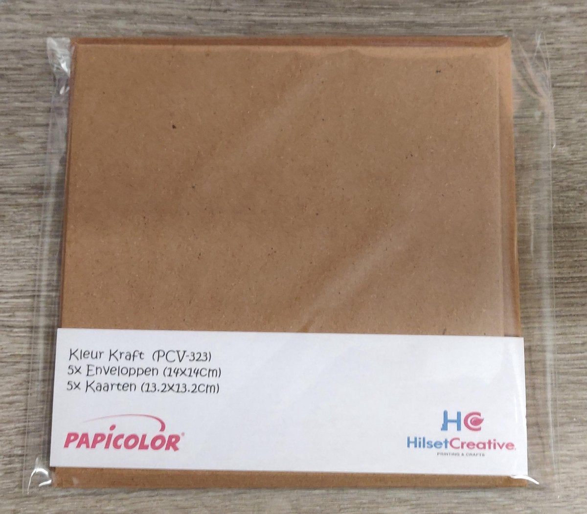 Papicolor Kraft 5 (14cmx14xm) Enveloppen + 5 (13.2cmx13.2cm) Kaarten
