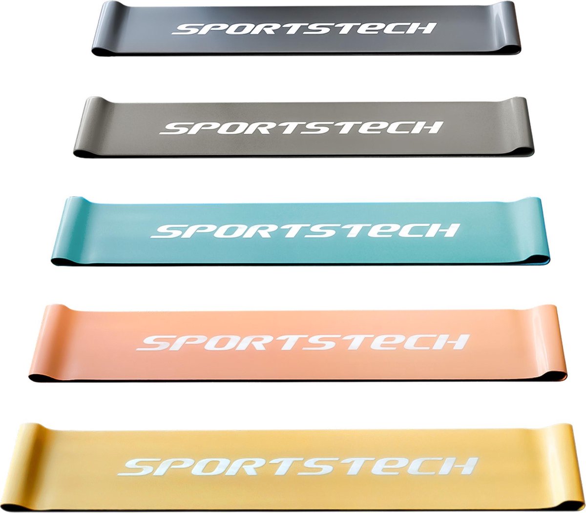 Sportstech weerstandsbanden set van vijf | fitnessbanden incl. tas + poster | voor spieropbouw & afnemen