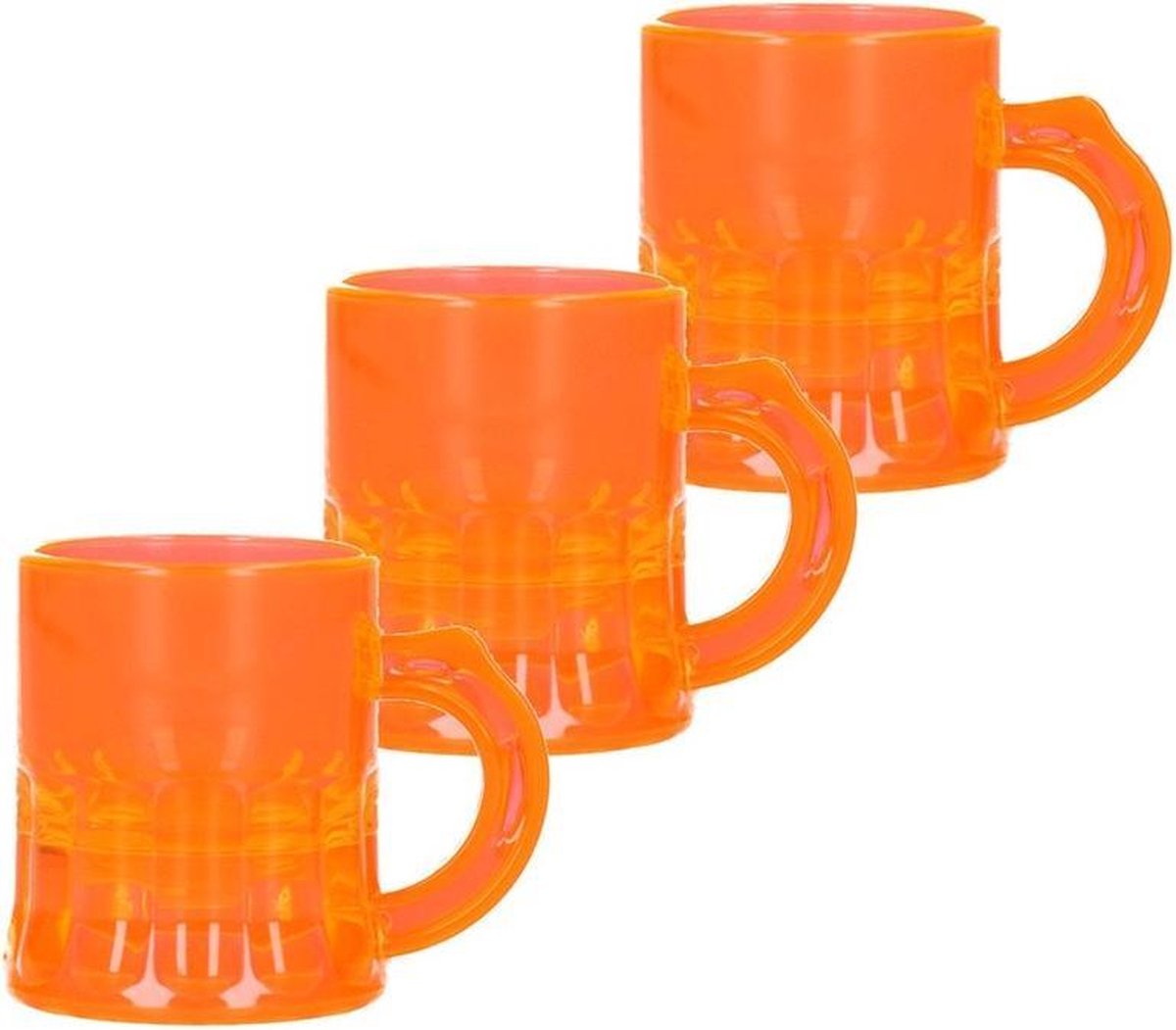 50x Shotglas/shotjes fluor oranje UV glaasjes/glazen met handvat 2cl - Herbruikbare shotglazen - Koningsdag/kroeg/bar/cafe shot/shotjes glazen