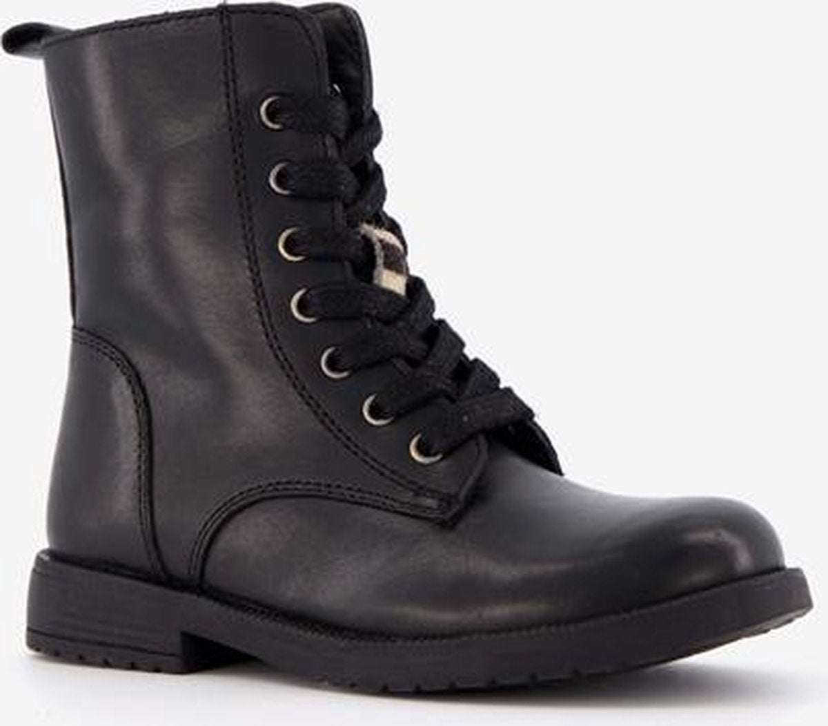Groot leren meisjes veterboots met zebraprint - Zwart - Maat 26