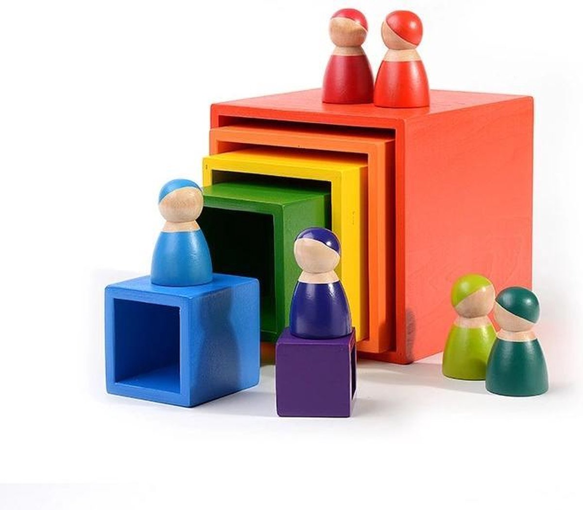 CRISPY | Houten Regenboog Kubussen | Open Ended Play! | Montissori Speelstenen | Educatief Speelgoed | 6 gekleurde Kubussen