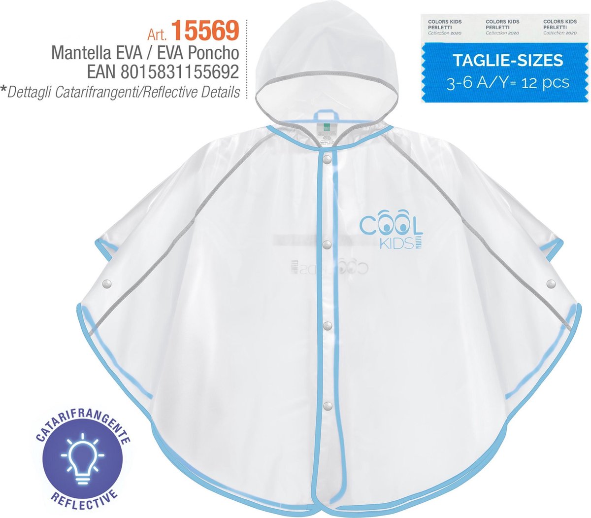 Perletti Regenponcho Cool Kids Junior Transparant/blauw Maat 98-104
