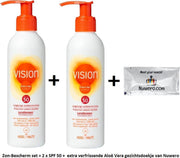 Zon-Bescherm set = 2 x Vision Every Day Sun Protection Pomp –SPF 50 – 200 ml  +  extra verfrissende Aloë Vera gezichtsdoekje van Nuwero