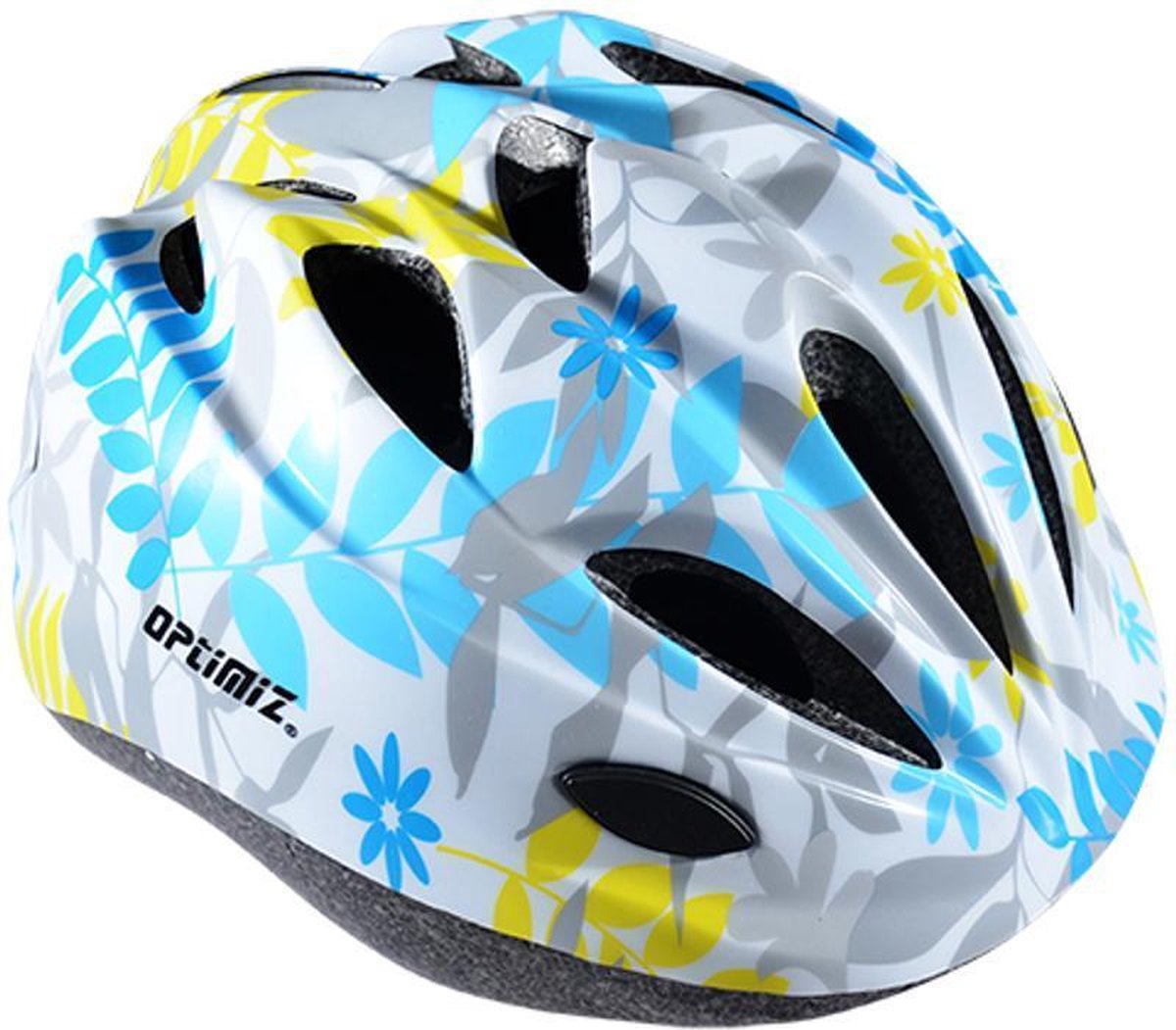 kinderhelm Optimiz - Fietshelm voor kinderen - Kinderfietshelm - Bloemen Wit Blauw Geel - Small 52-56cm - slechts 210gram