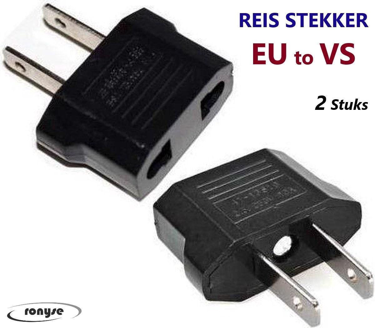 USA Reisstekker EU naar VS - 2 Stuks - Verloop Adapter - Reisstekker America - Reisstekker Mexico - Reisstekker Canada - Reisstekker Curaçao - Reisstekker Aruba - Reisstekker Bonaire - Travel Adapter 2 Pack - Zwart