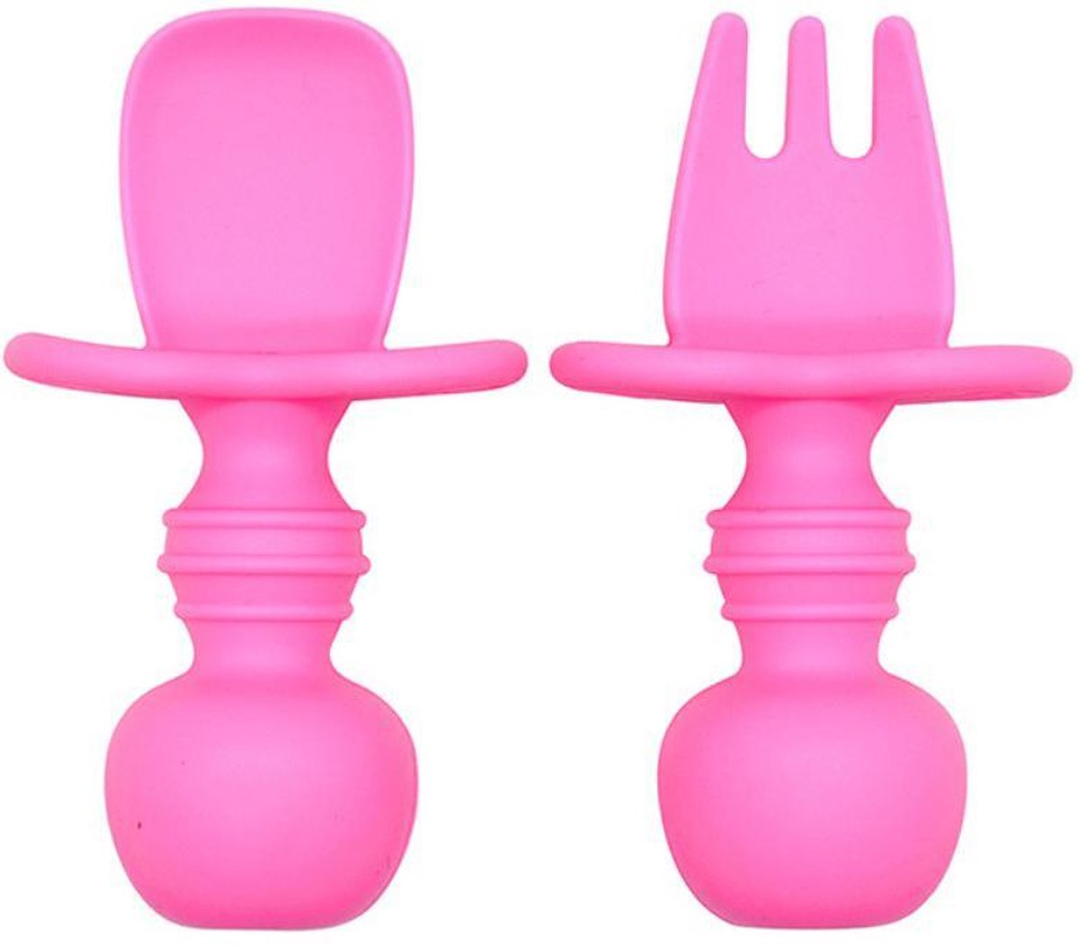 Zacht Bestek voor Baby's en Peuters - Lepel en Vork voor Baby / Peuter - Silicone - Makkelijk Vastpakken - Roze