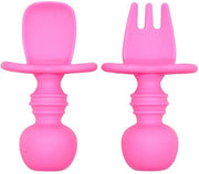Zacht Bestek voor Baby's en Peuters - Lepel en Vork voor Baby / Peuter - Silicone - Makkelijk Vastpakken - Roze