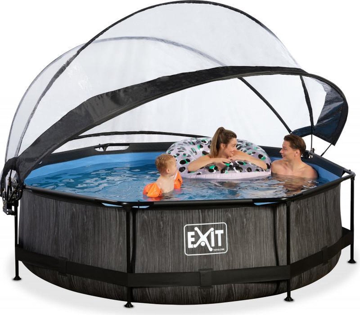 EXIT Zwembad Frame Pool Black Wood Limited Edition 300 x 76 met Filterpomp en Overkapping