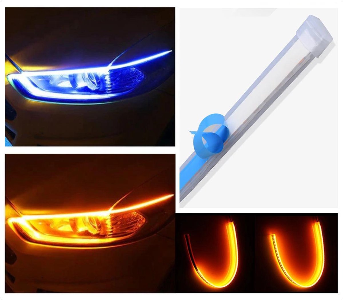 DRL LED Strip - Auto dagrijverlichting met richtingaanwijzer -- 30cm -- Deep Blue -- Koplamp Led Strip