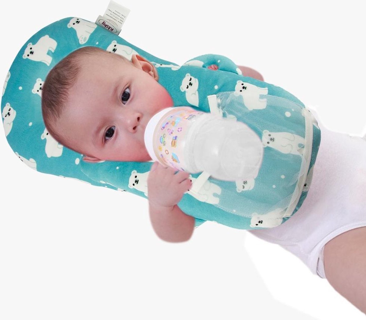 Kèshy Voedingskussen - Baby Flessenhouder - Baby voeding - Baby verzorging - Verschillende Kleuren - Ijsbeer - Zelfstandig Drinken - Comfortabel en Ondersteunend