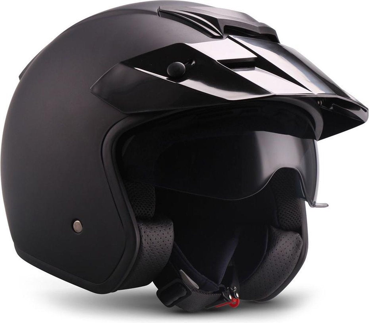 Moto S78 Mat Black Jethelm politie helm voor scooter of motor met zonneklep XS 53-54cm hoofdomtrek