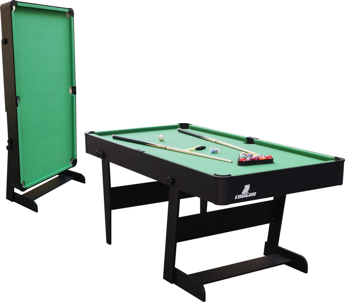 Cougar Hustle L opklapbare Pooltafel Zwart - 5ft. biljarttafel - Incl. accessoires