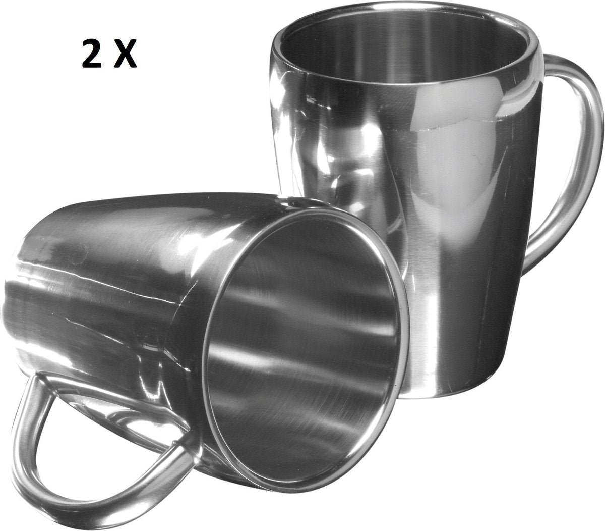 Beker RVS Dubbelwandig 200ml lang warm Set van 2 kopjes mooie set bekers van Roestvrij staal