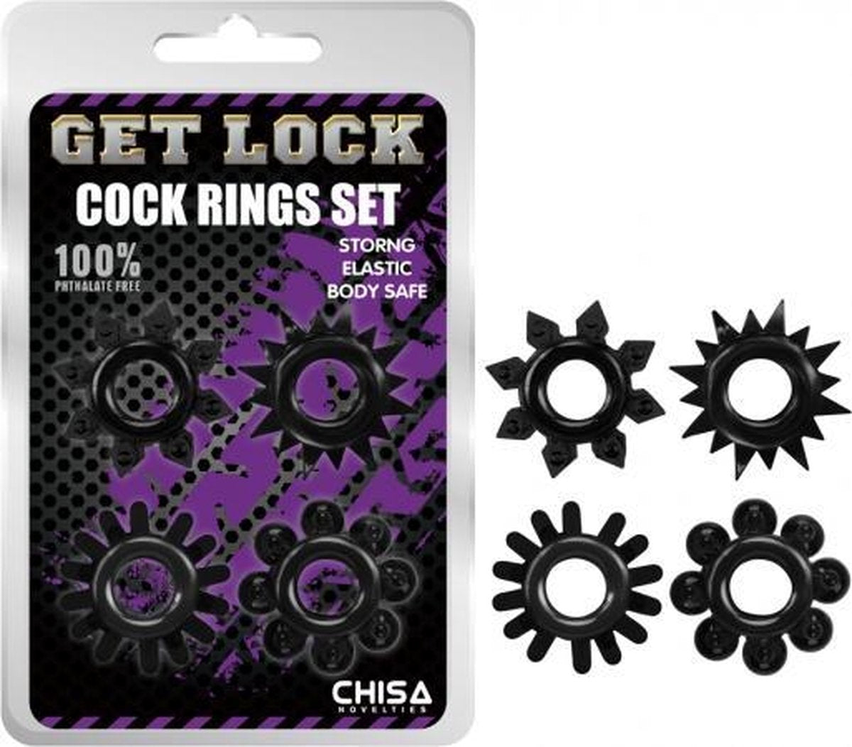 chisa - Penis ring set - soepele flexibele - 4 pack cockrings - zwart