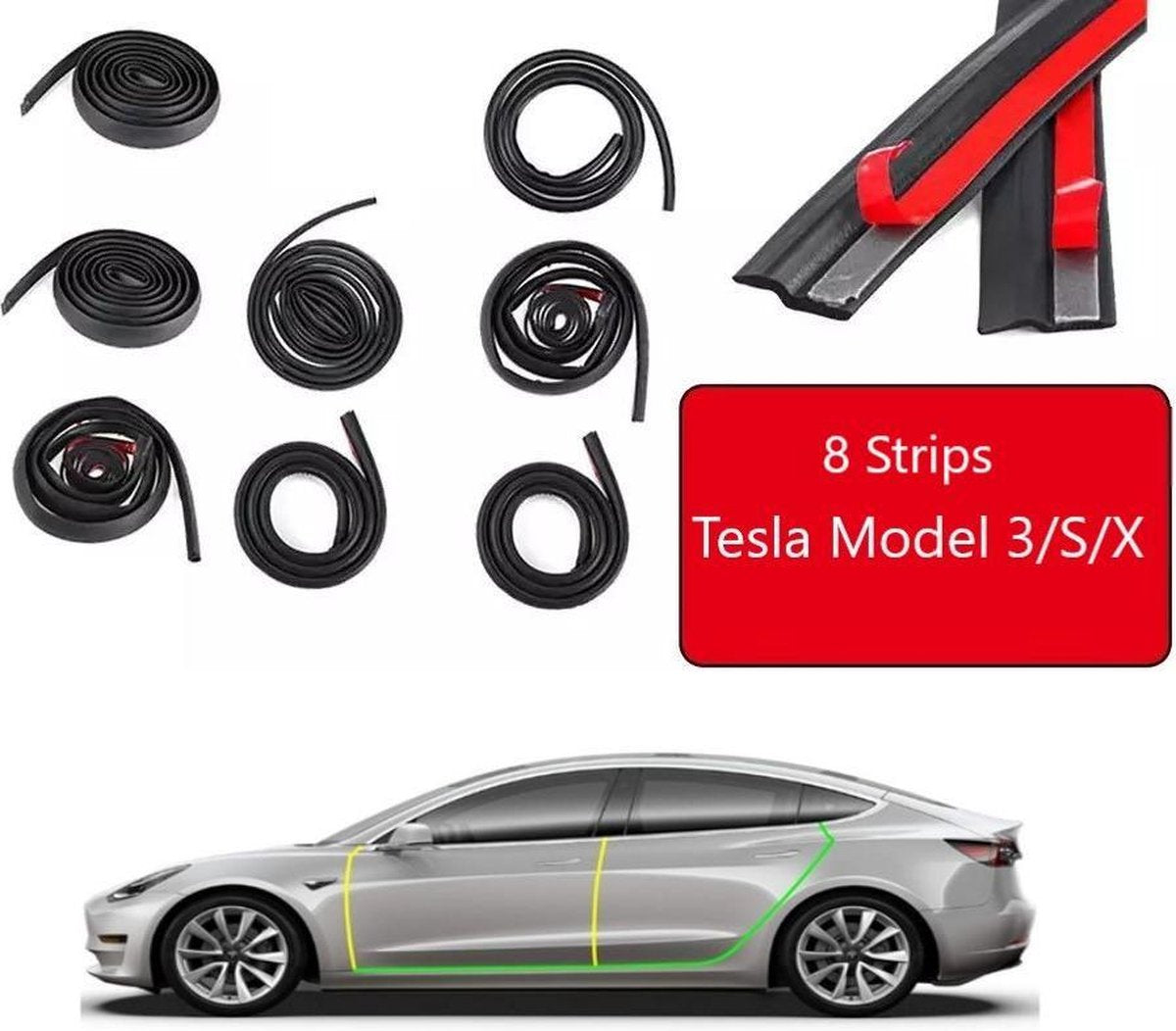 Tesla Model 3 Geluidsreductie Set Rubberen Comfort Isolatie Auto Accessoires Nederland en België