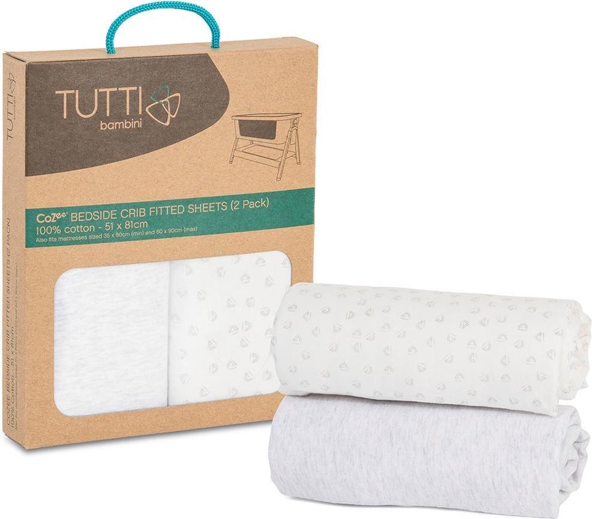 Tutti Bambini Cozee Hoeslakens Bedside Wieg - Grey/Cloud
