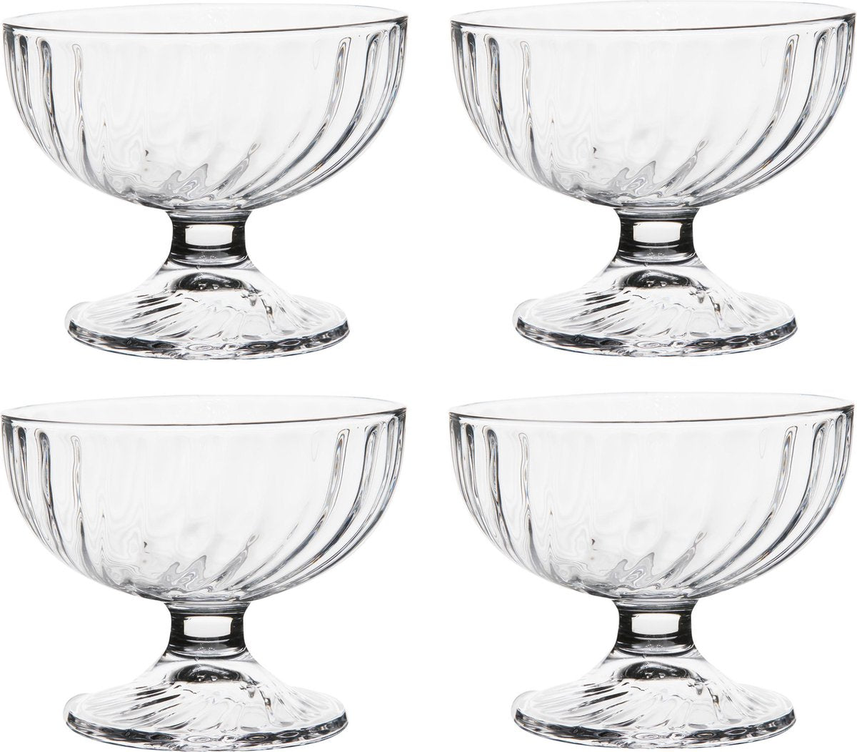 Set van 4x stuks ijs/sorbet coupes op voet van glas 380 ml - Ijscoupe glazen/schaaltjes