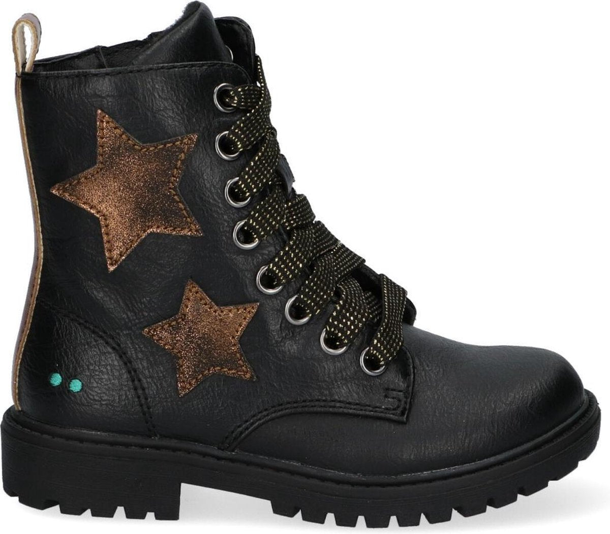 Bunnies JR 220940-989 Meisjes Veterboots - Zwart - Imitatieleer - Veters