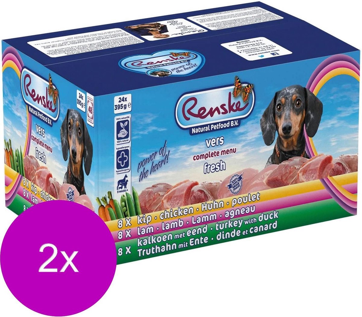 Renske Adult Multidoos Vers Vlees Maaltijd - Hondenvoer - 2 x 24 x 395 g