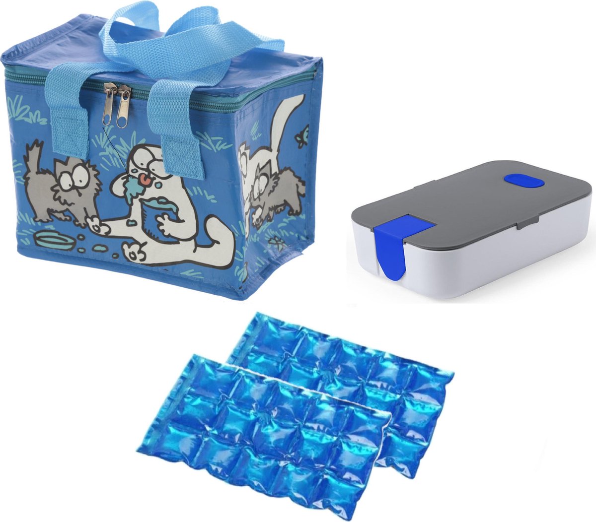 Kleine koeltas voor lunch Simons Cat print met lunchtrommel en flexibel koelelement