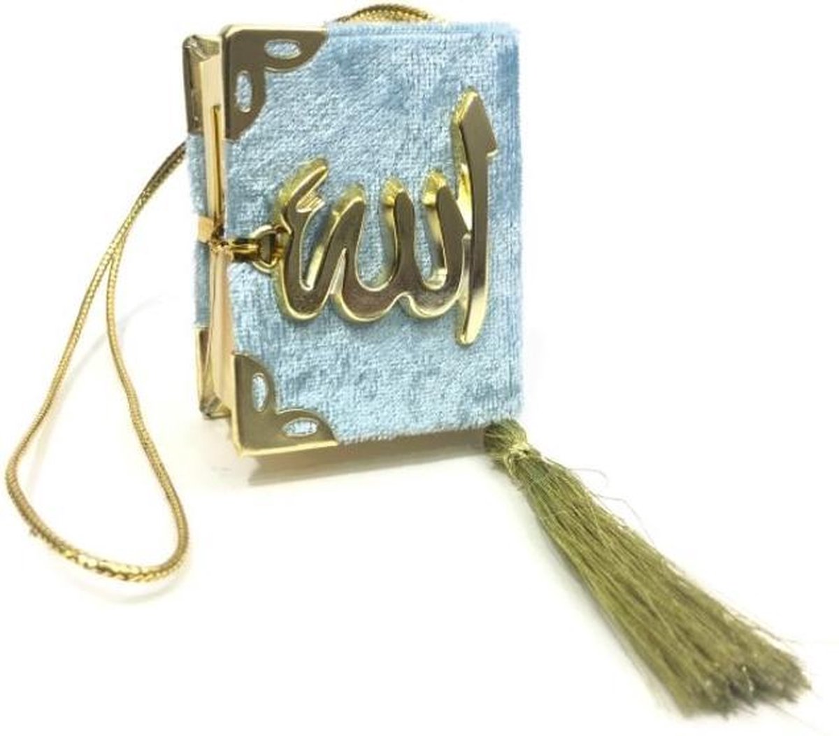 Fluwelen Koran voor auto Babyblauw Goud