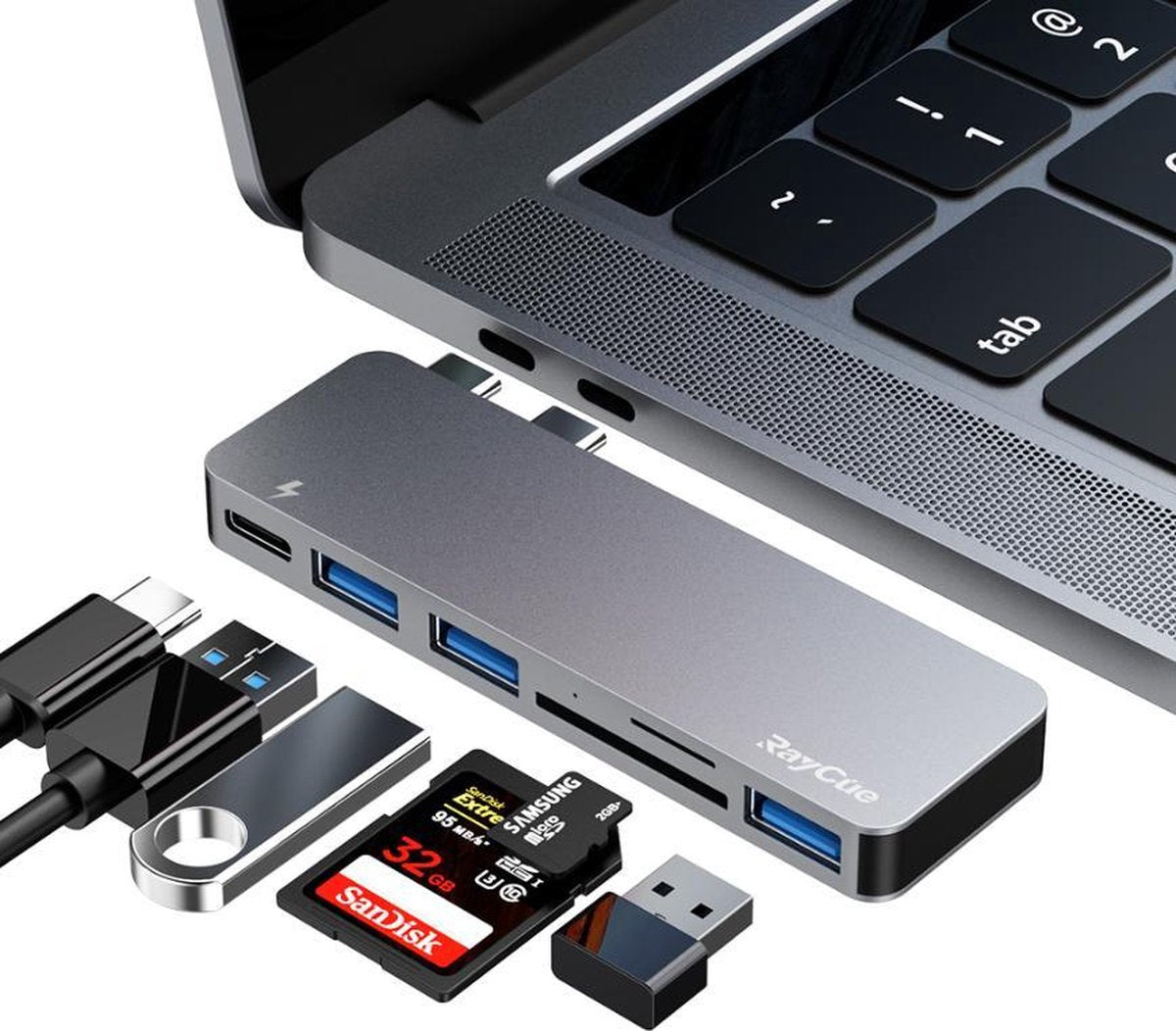 MacBook USB-C Adapter Hub 6 in 1 | USB-C Powerdelivery / 3* USB 3.0 / SD / Micro SD