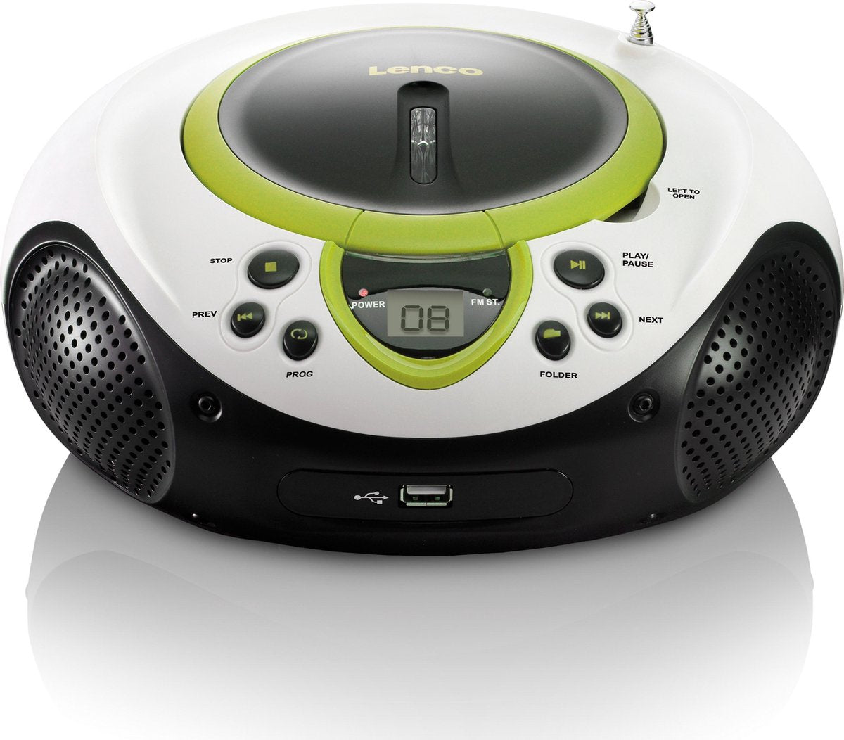 Lenco SCD-38 USB Green - Draagbare radio CD-speler met USB aansluiting - Wit/Groen