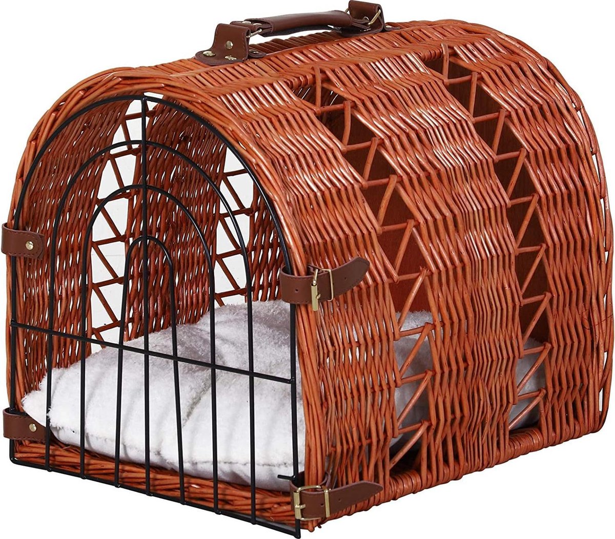Rexa® dierenmand met kussen - Kattenmand en hondenmand met handgreep en hekje - Dieren transportbox - 42x35x37cm - Huisdierenmand