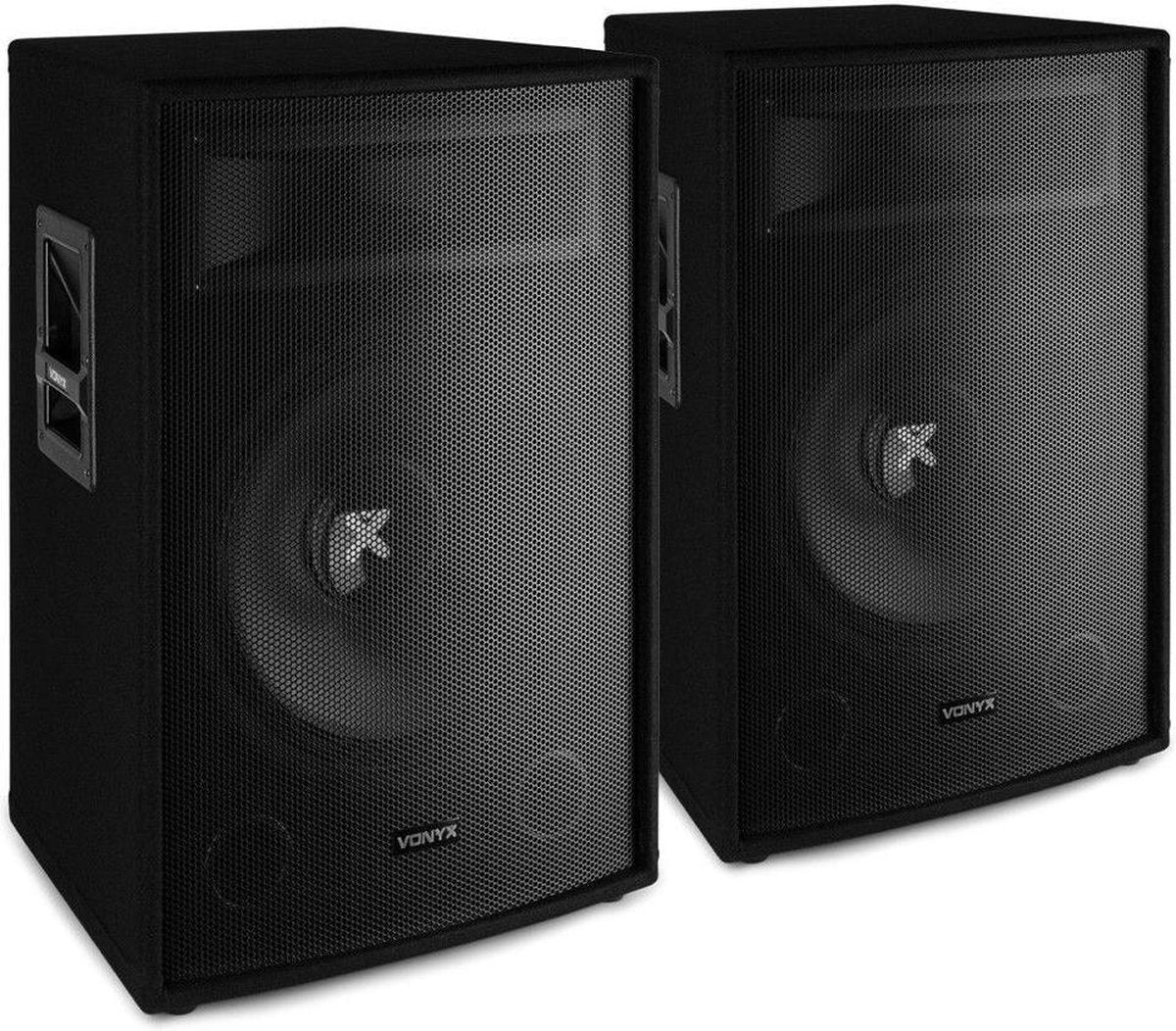 Speakers - Vonyx SL15 speakerset - Set van twee 15 boxen van 800W voor disco feestjes en DJ's - Setvermogen 1600W maximaal