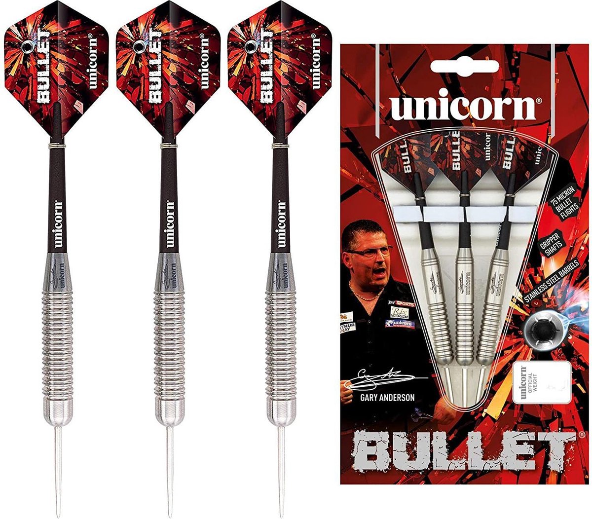 Dartpijlen 24 Gram - Zinaps Gary Anderson Plain Bullet Steel Dart - Silver