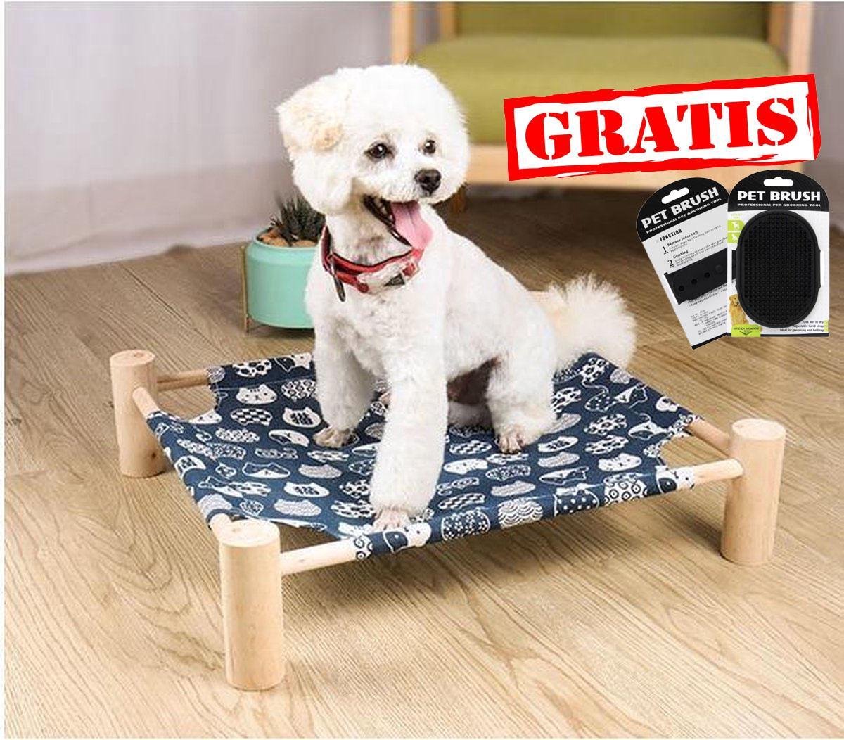 Reayou Houten Kattenbed / Hondenbed / Dierenbed / Hondenmand / Kattenmand / Hondenkussen / Kattenkussen / houten frame met vrolijke