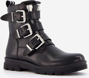 Groot leren meisjes biker boots - Zwart - Maat 34