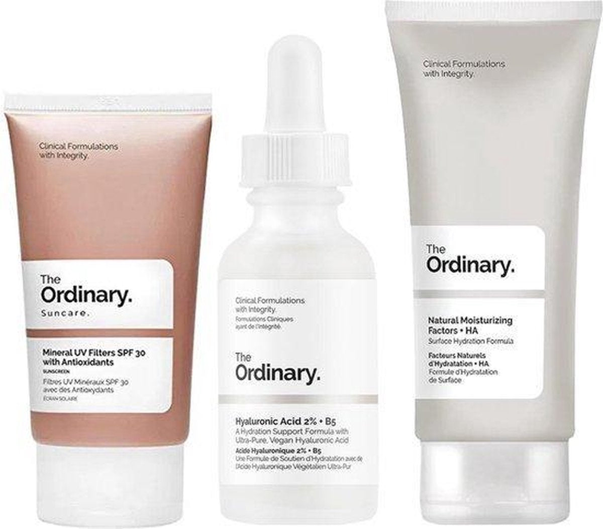 The Ordinary Bestsellers in one verzorgingsset voor een hydraterende huid - The ordinary Hyaluronic Acid 2% + B5 - Mineral UV Filters SPF 30 with Antioxidants - Natural Moisturizing Factors + HA 100ml