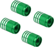 4 Groene aluminium ventieldopjes met 3 ingeslepen zilverkleurige ringetjes